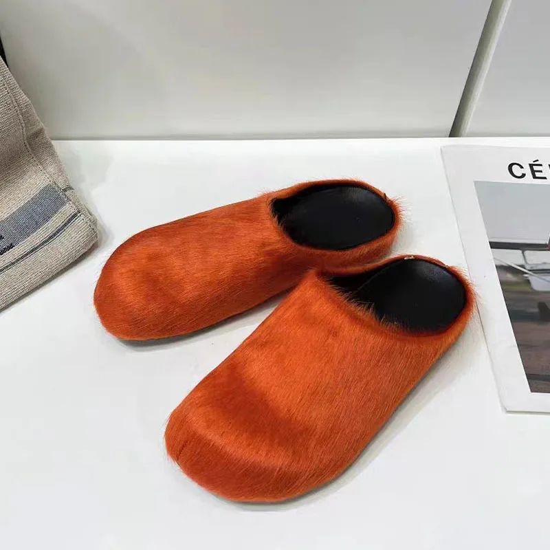 Customized Summer Fashion Indoor Ladies Fur Plush Slippers Women Flat Shoes With Real Fur