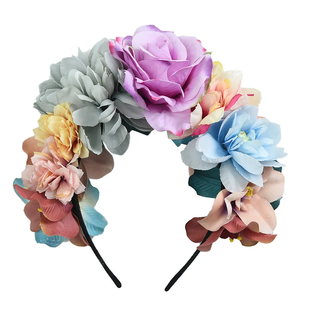 Women Artificial Hair Accessories Simulation Flower Hair Ring Adjustable Fabric Wedding Wreath Crown Rose Headband For Bride