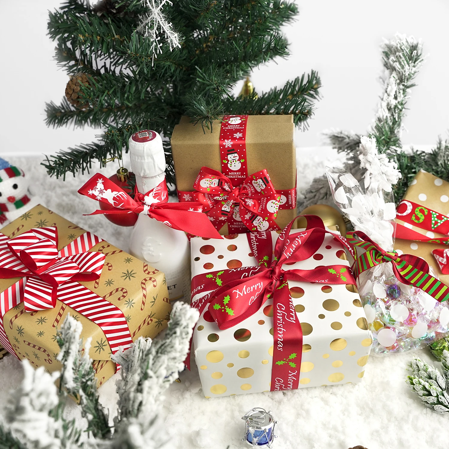 Midi Factory Stock New Merry Christmas Ink Gold Foil Printed Gift Ribbon For Gift Package Bows Christmas Party Decorative