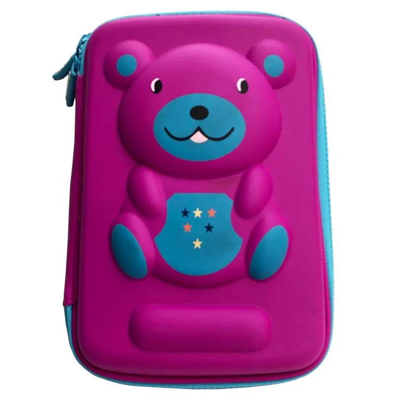New Pencil Case Bear Shape Kawaii Pencil Case 2 Layers Zoo Animal Hard Pencil Case With Zipper