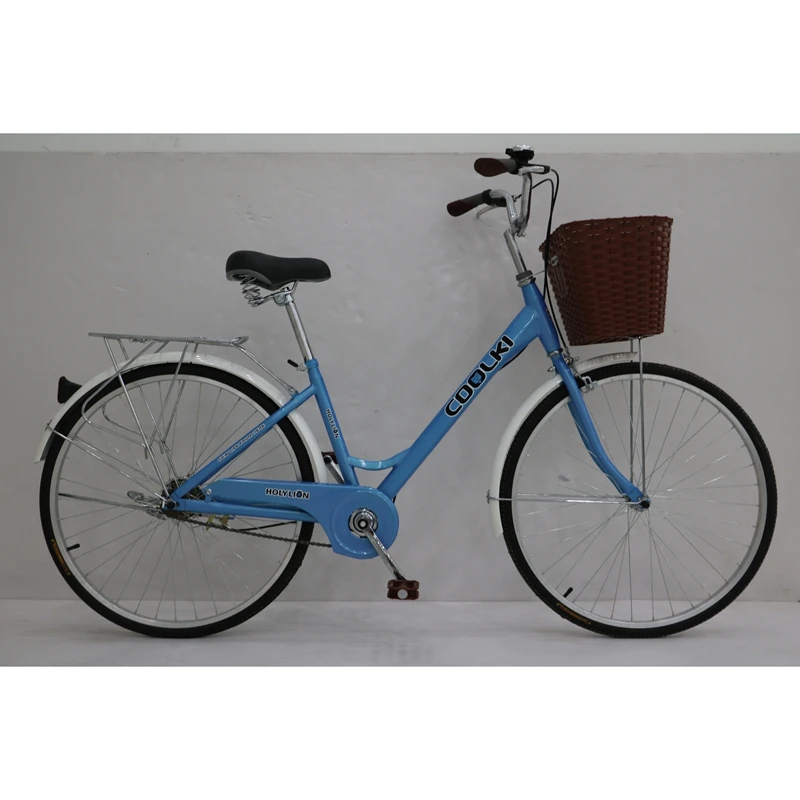 city bike 26' customize high carbon steel frame with basket rear carrier aluminium rim city bicycle