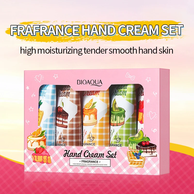 BIOAQUA Natural Skin Care Orange Blueberry Cherry Strawberry Cake Moisturizing Whitening Rejuvenating Mini Lotion Hand Cream Set
