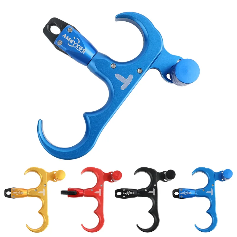 Archery 3 Finger Bow Release Trigger Compound Bow Release 360 Rotation Head Aluminum Alloy Thumb Trigger Caliper Shooting