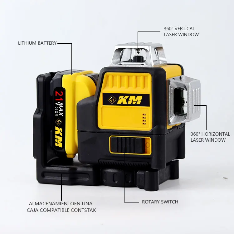 KM Multi-Propose Self Leveling 360 Rotary Green 3D Laser Level 12 Line Laser Level
