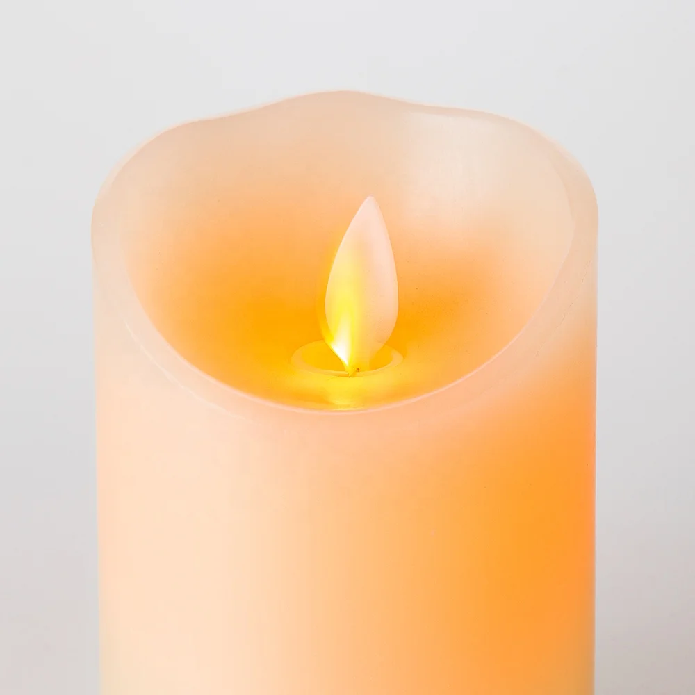 Движущийся пламя матового цвета D7.5 столб цвета слоновой кости парафиновый воск на батарейках имитация таймера пульт дистанционного управления Свадебная светодиодная восковая свеча