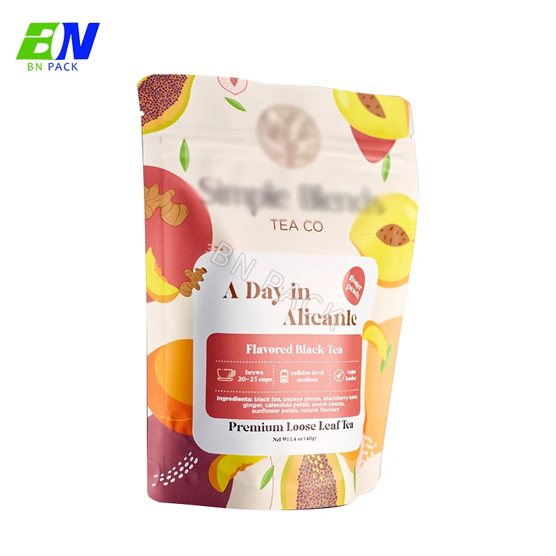 ECO Friendly Compose Custom printing  Kraft paper resealable Detox  Tea packaging bag