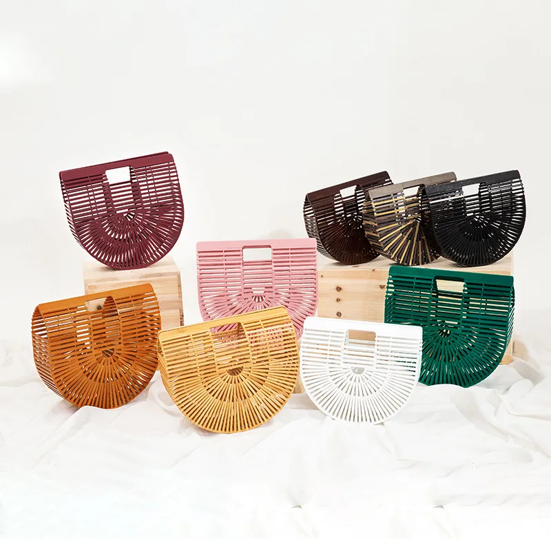 Bicolor Bamboo Bag Hand Disposable Handbag Fashion Half Moon