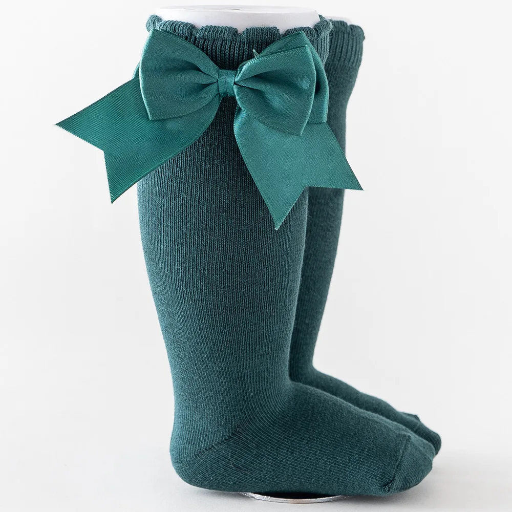 2024 Autumn winter Princess Long Sock Knee High Spanish Style red green christmas baby girls Double Ribbon Bow Kids Socks
