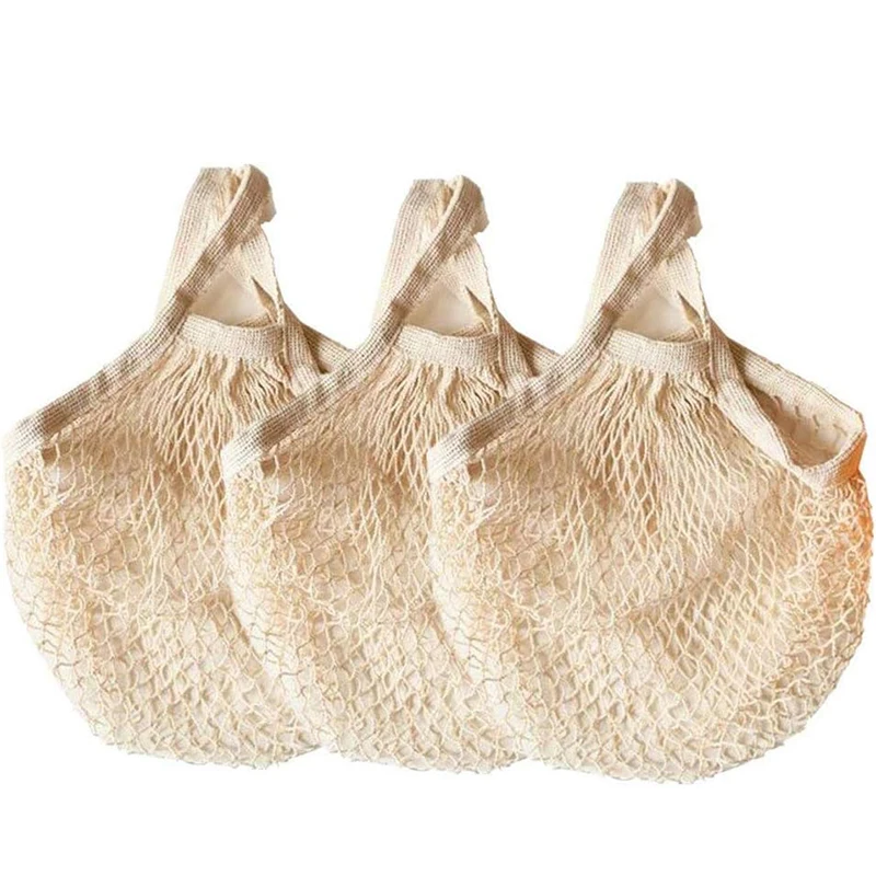 Large Capacity Mesh Shopping String Net bag Custom Logo Printed Reusable Cotton Mesh Tote Bag For Vegetables Fruits