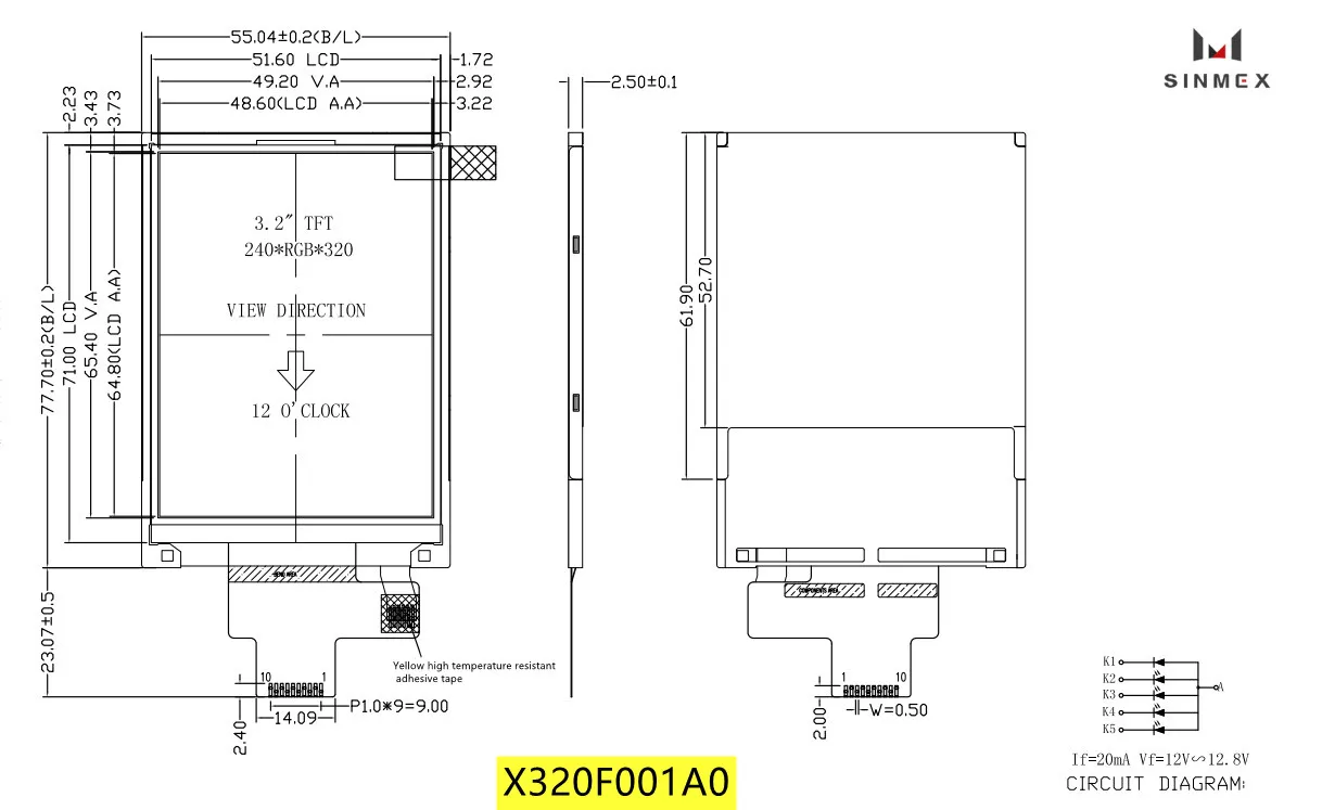 3.2 inch customized original new TN SPI 4-line interface ST7789V tft lcd display