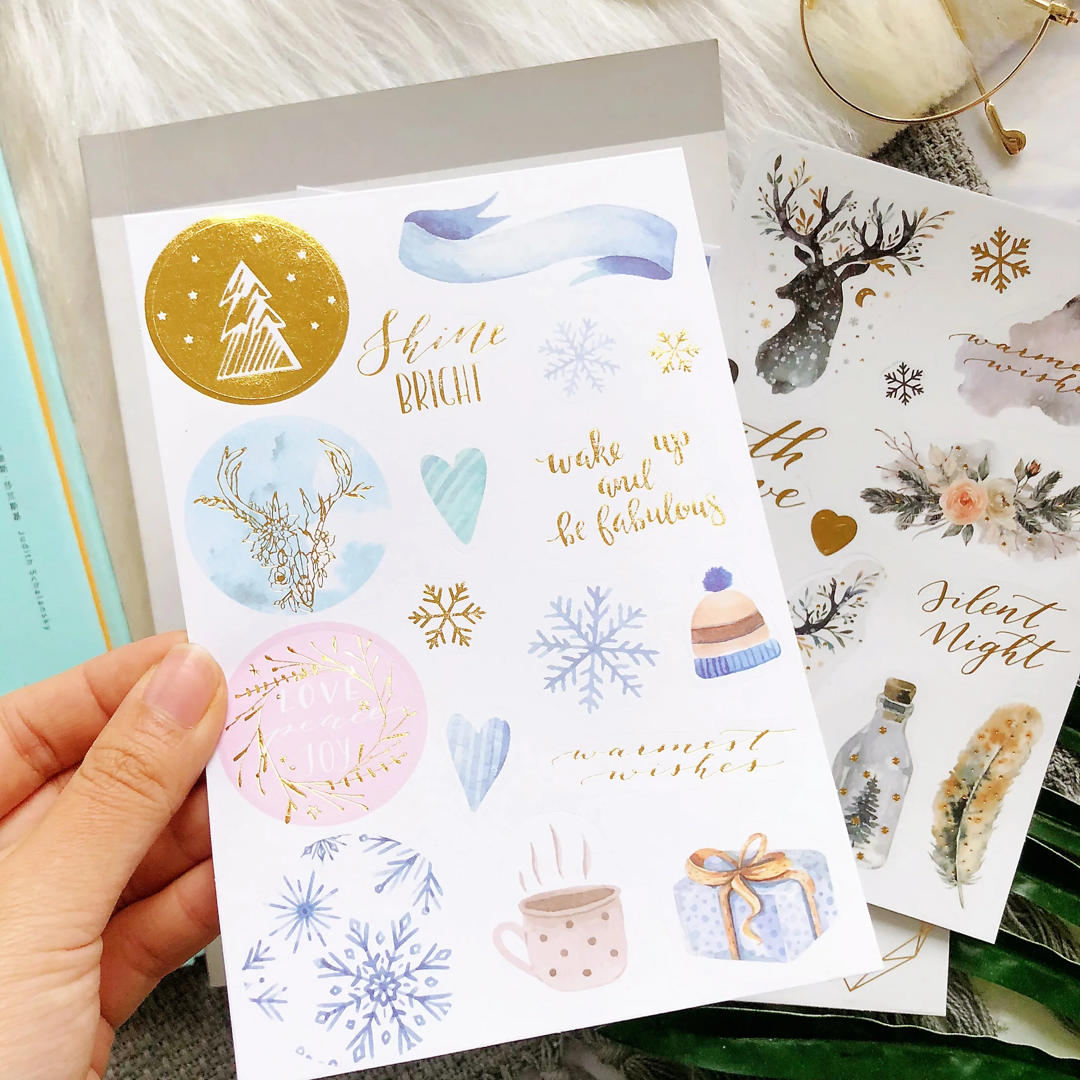 Водонепроницаемые рождественские виниловые наклейки из ПВХ, Золотая фольга для самостоятельного творчества, декоративные наклейки для скрапбукинга