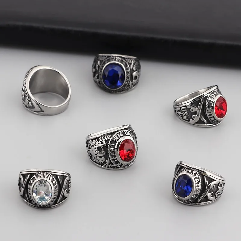 Us soldier navy cameo rings men stainless steel jewelry personalised ruby ring sets wholesale silver rings with stones