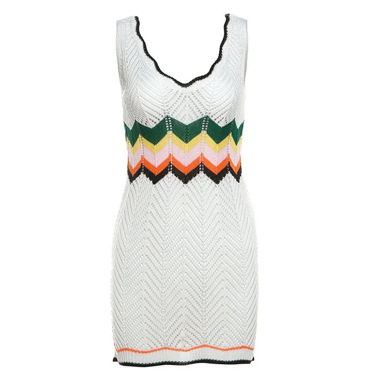 2024 Sexy Summer Women Above Knee Casual Woolen Dress Girl Sleeveless Sweetheart Neck Concise Softy Miss Elegant Robe