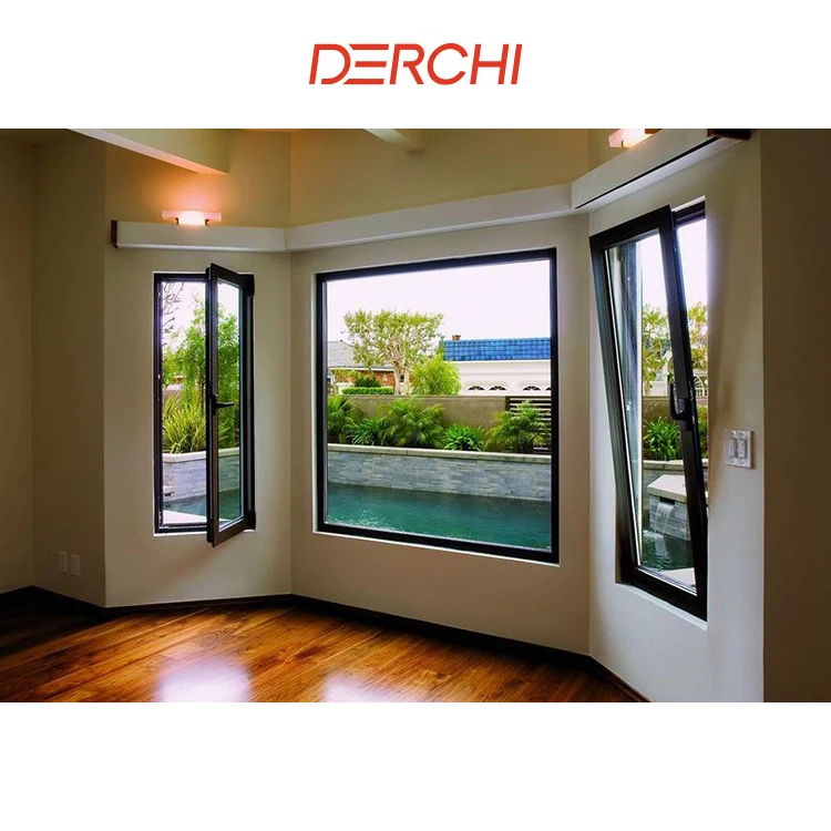 DERCHI NFRC Aluminum Windows Double Glass Energy Efficient Tilt And Turn Panoramic Extra Slim Frame Tempered Glass Windows