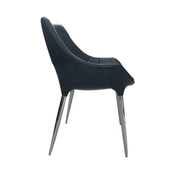 
Modern designer black leather stainless steel metal tufted Langham single Chair 