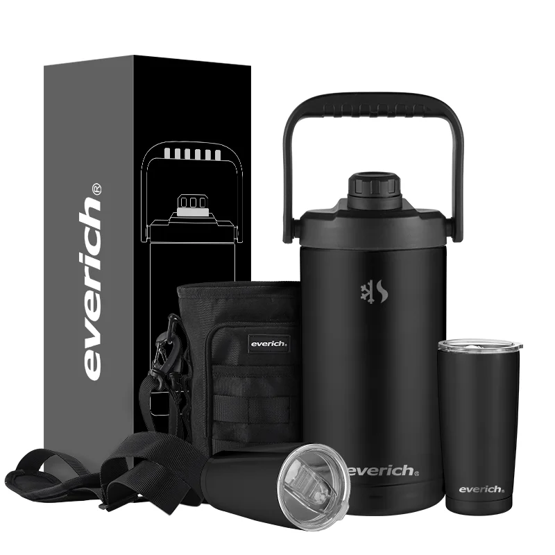 64oz Stainless Steel Insulated Water Bottles Beer Growlers Sports Water Jug with Spout Lid Beer Tumbler Bag Pack Set