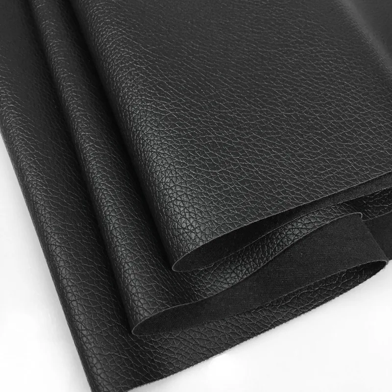 Custom Thick Black Emboss 3D Litchi Split Texture Rexine Artificial Synthetic PU Shoe Fabric Faux Leather for Shoes Sofa Car