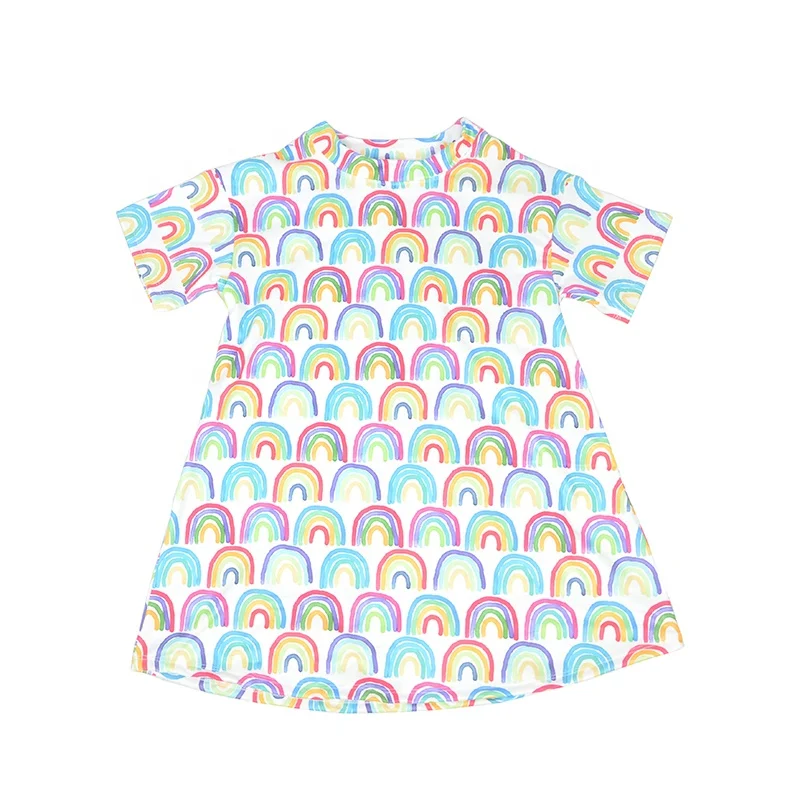 
boutique Girls t shirt Dress Spring summer rainbow printed fashion kids clothing 