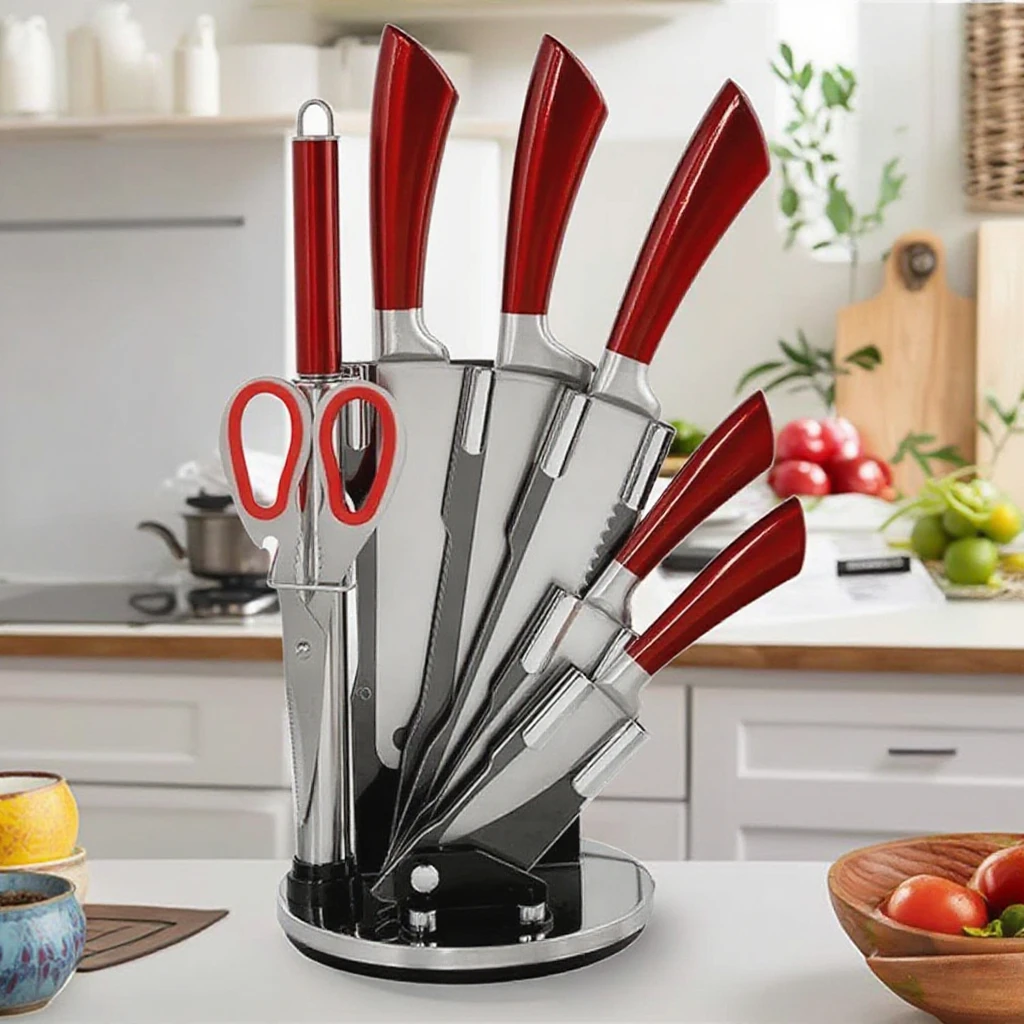 Factory Direct Stainless Steel Hollow Handle Sharpening Chef Kitchen Knife Set With Block