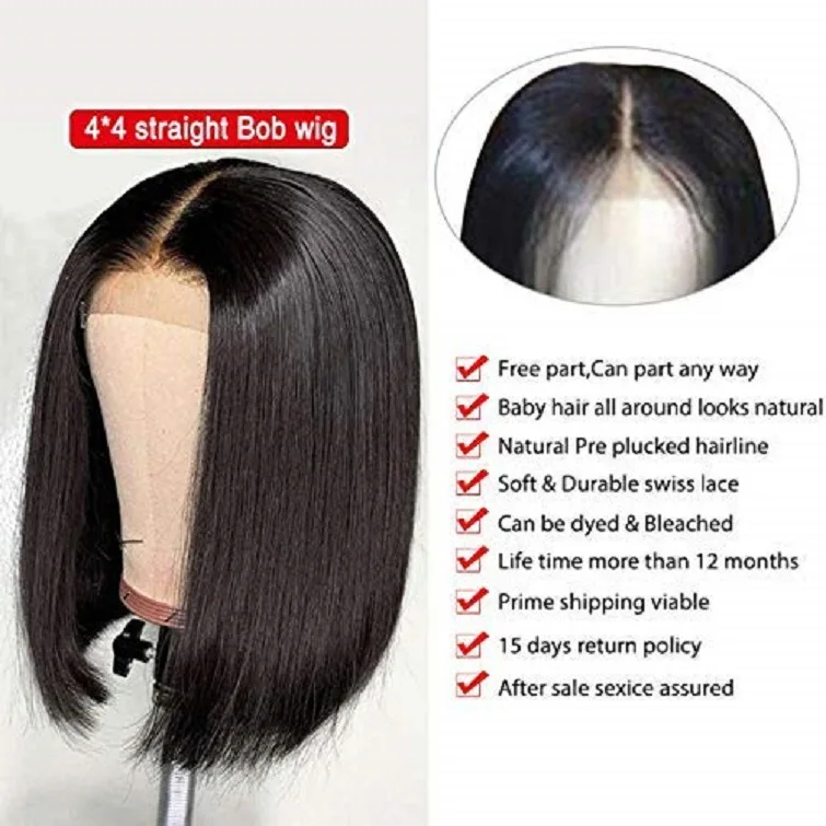 2022 Лидер продаж бразильский парик 4*4 дюйма натуральный полностью кружевной Боб бесклеящий Короткий прямой из натуральных волос цвет HD колпачок