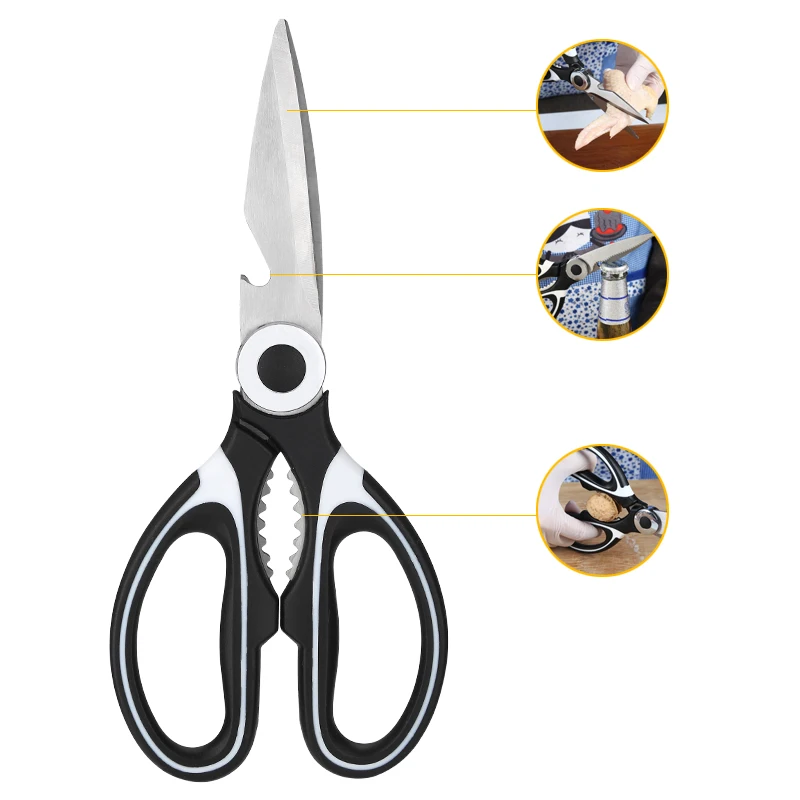 Professional multifunction kitchen shears scissors black color cut bone kitchen scissor