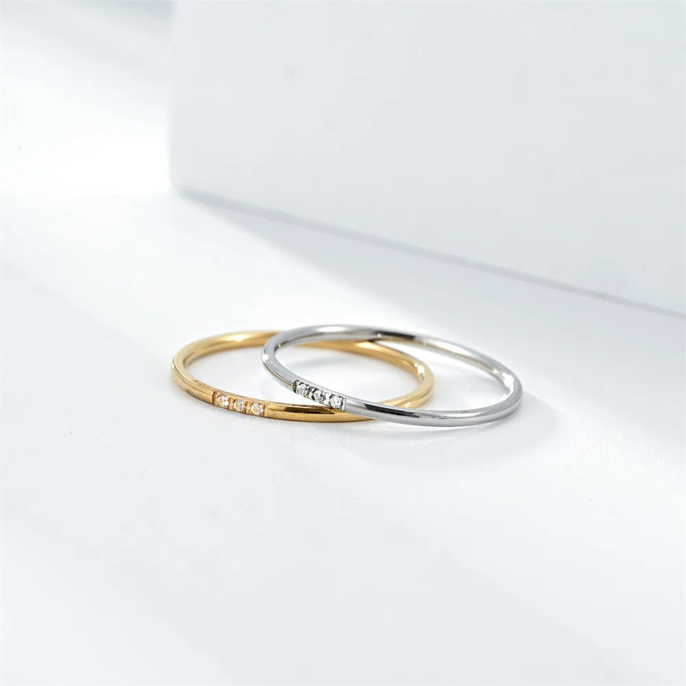 Stackable gold three rhinestone diamond stainless steel rings women thin gold silver Diamond Stainless Steel Rings for Women