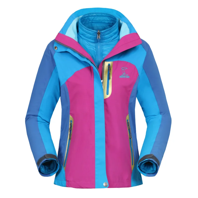 
Outdoor Sportswear women Jacket with hat 2&1 quilted padding lady Sports Jackets windproof waterproof outside lady sports jacket 