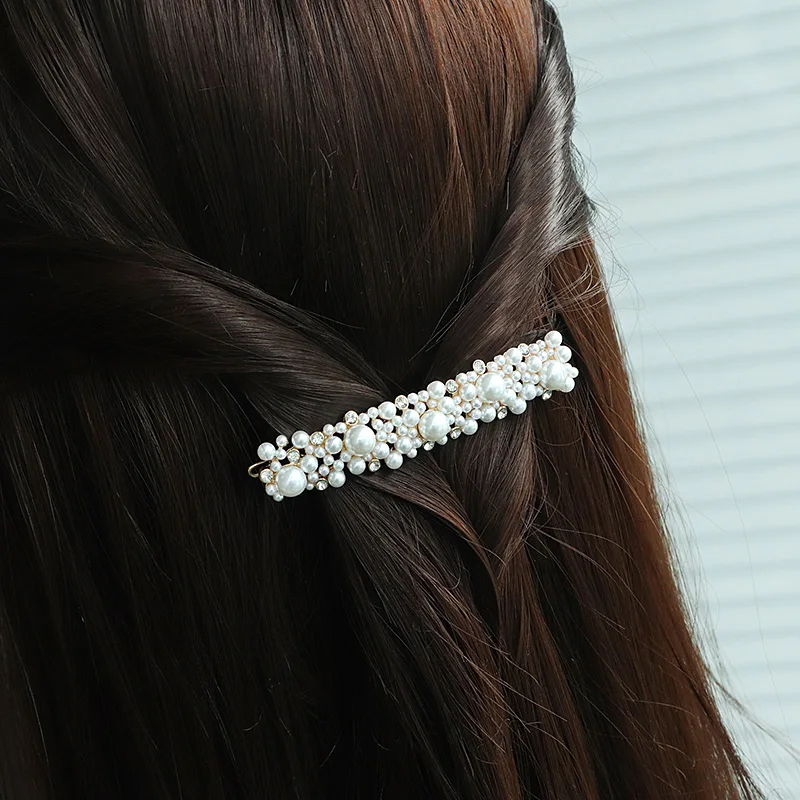 New Style Korean Geometric Hair Clips Trendy Iron Zinc Alloy Glass Stone Rhinestone Acrylic Pearl Gold Plated White Hair Clips