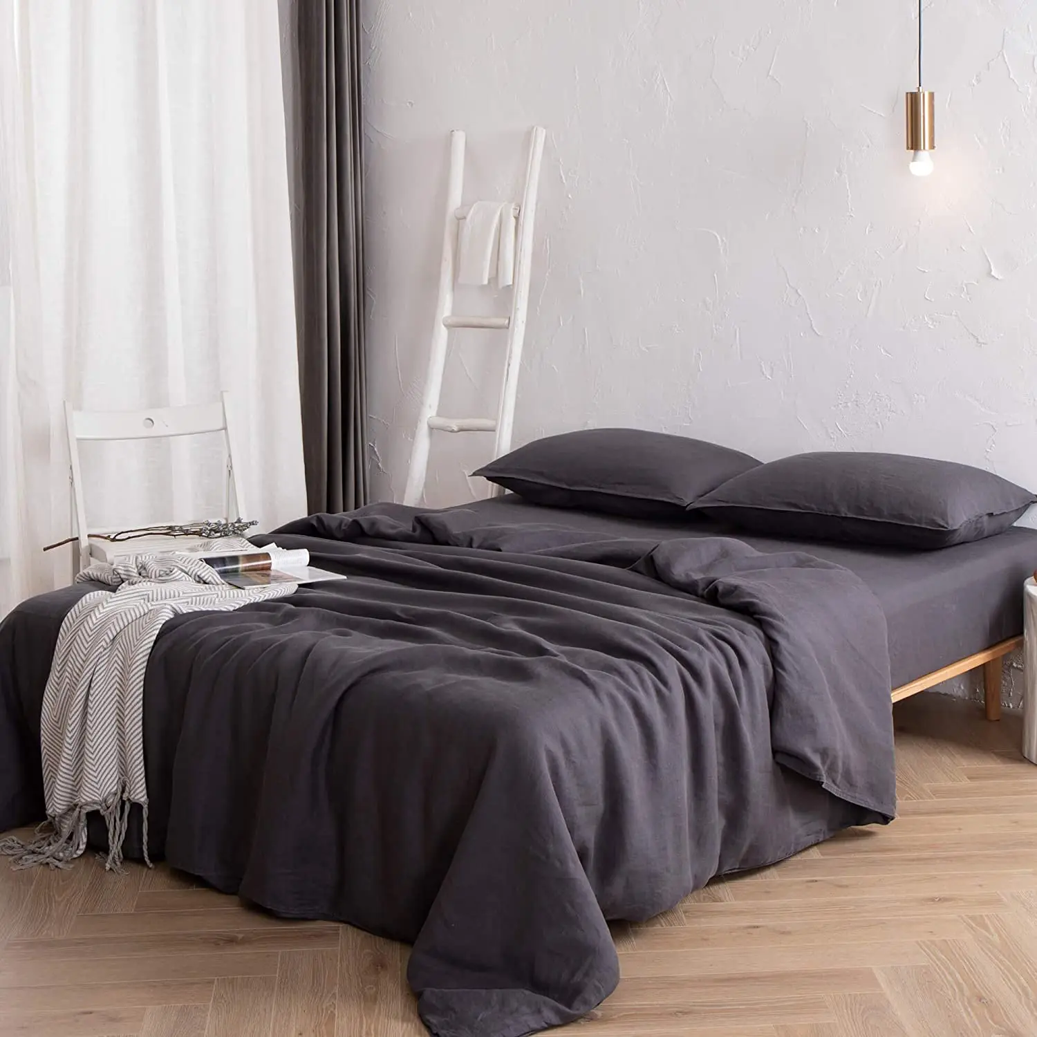 Pure and Natural Fiber 100% Hemp Solid Color 4pcs Quilt Cover Set Bedding Duvet Cover Set