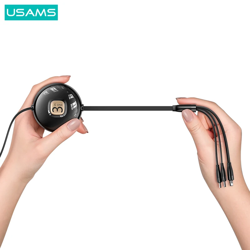 USAMS портативное Выдвижной зарядное устройство USB кабель OEM 3 в 1 Зарядка питания черный красный м для мобильного