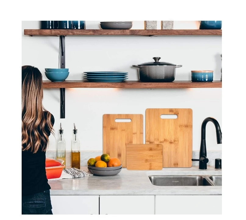 Bamboo 3-Piece Cutting Board Set Kitchen Chopping Blocks With Handle Eco-friendly Large Food Trays