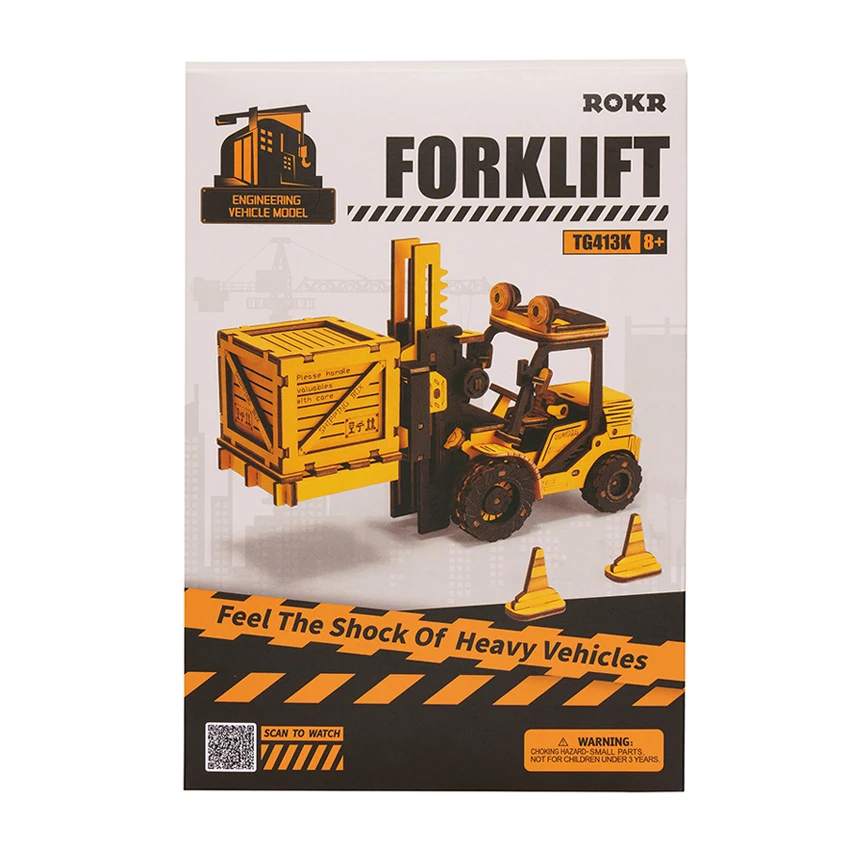 Robotime Rokr DIY Assembled Miniature Toys TG413K Wooden Forklift Car Model Kit 3D Puzzles Wood Crafts