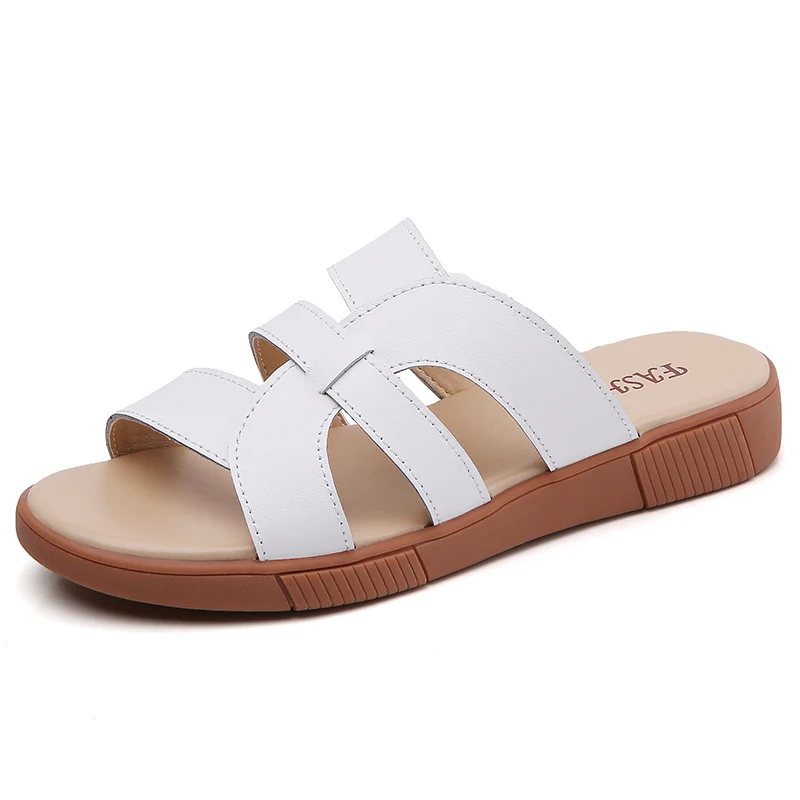 New arrivals comfortable soft flat Leather women sandal slipper
