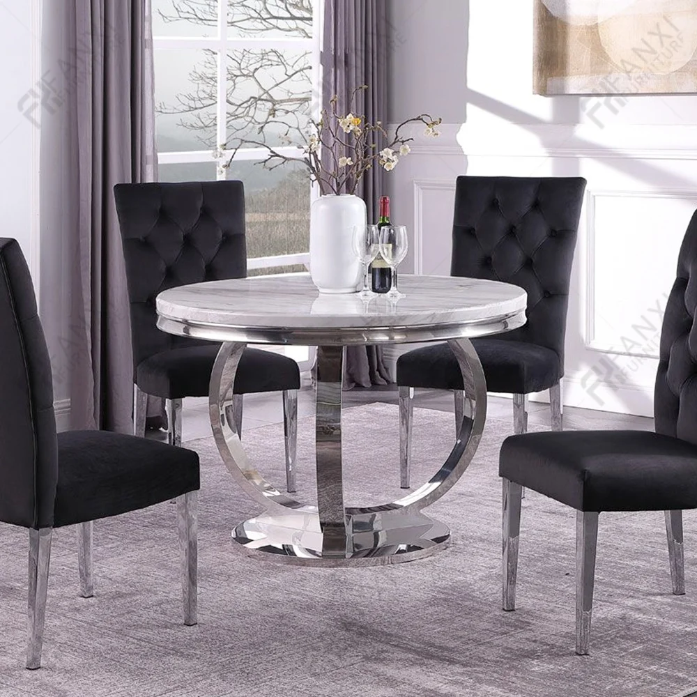 Dining room furniture round dining table set modern round rotating sintered stone turkish marble dining table and chairs
