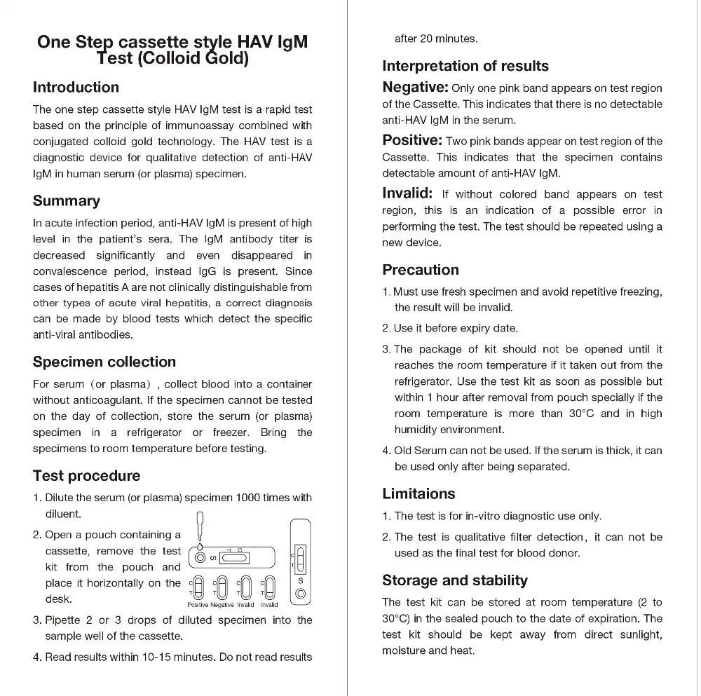 
2020 Brand New One Step Liver Disease Test Product Hot Sale HAV Hepatitis Virus HAV IgM Rapid Test Ki 