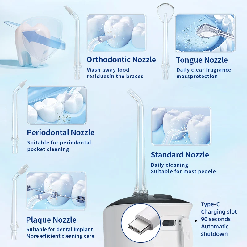 Water Pick IPX7 Waterproof Rechargeable Cordless Electric Portable Jet Teeth Cleaning Dental Floss Oral Irrigator Water Flosser
