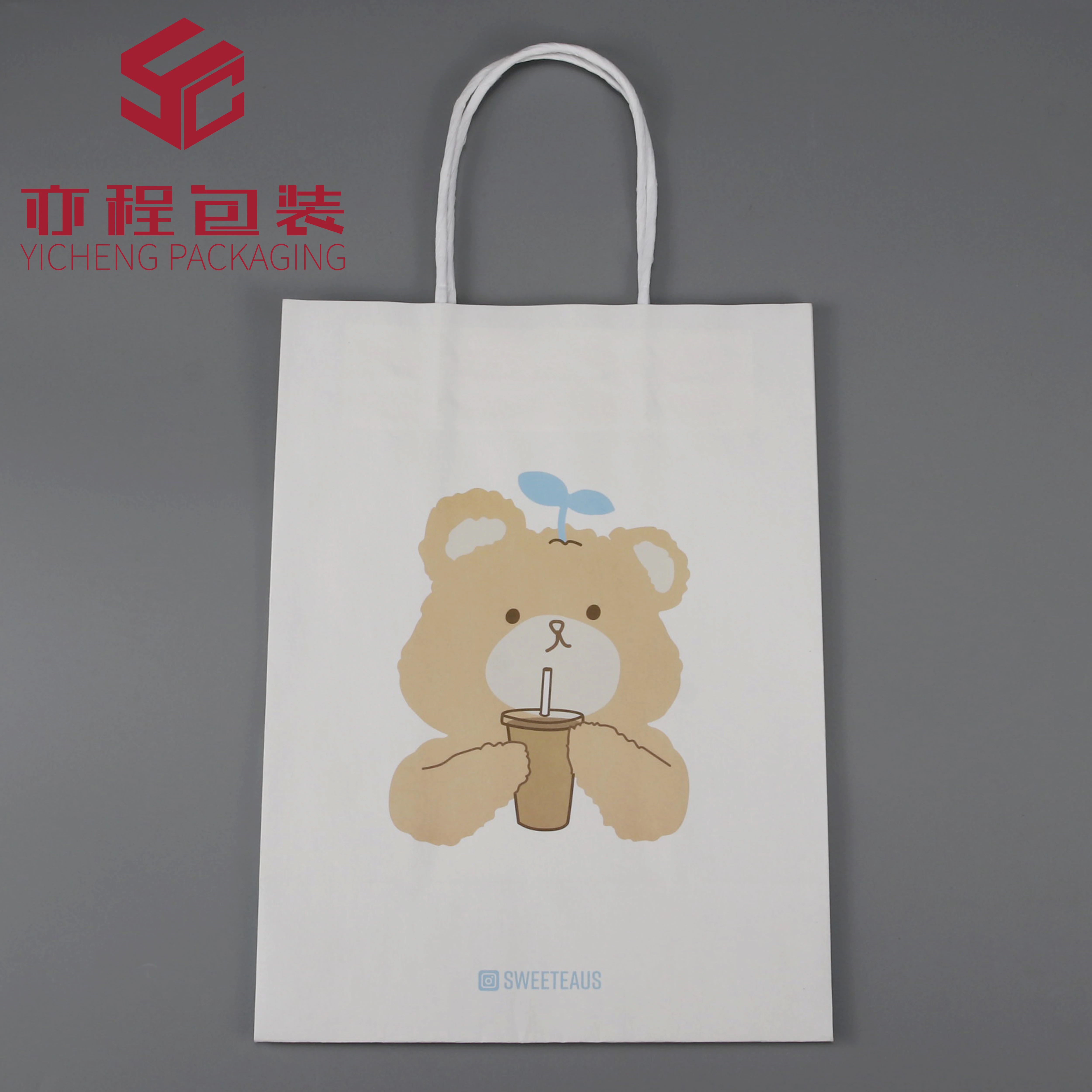 YICHENG Custom Logo Print Wholesale Grocery White Brown Kraft Paper Gift Bag with Handle Surface Packaging