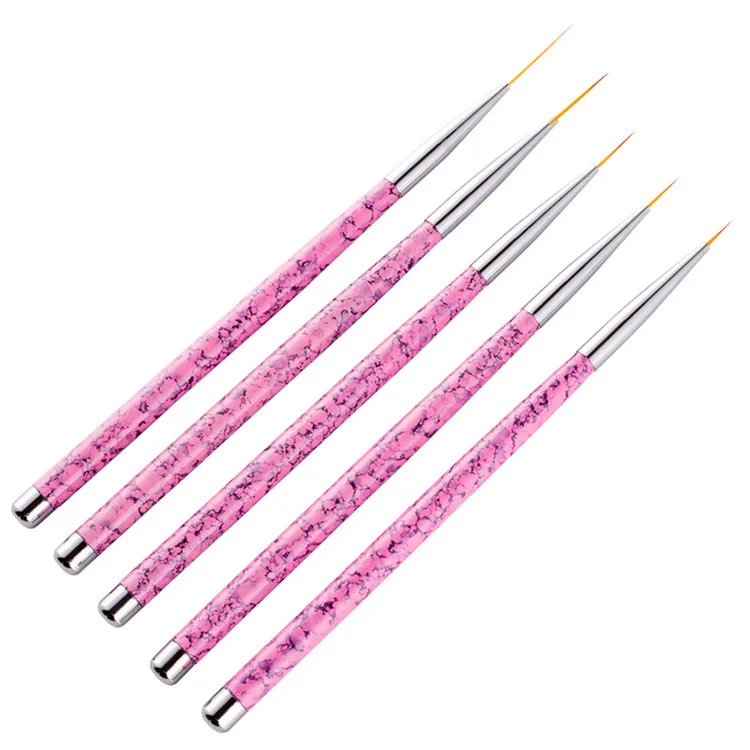 2021 New 4 Pcs /Set New Design Painting Brush Nail Brush Pink Metal Acrylic Handle Nail Art Liner Brush with Nylon Hair