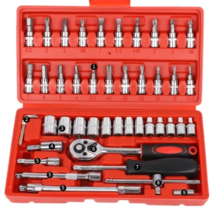 37pcs Hand Tool Adjustable Hexagon Ratchet Wrench With Socket Set