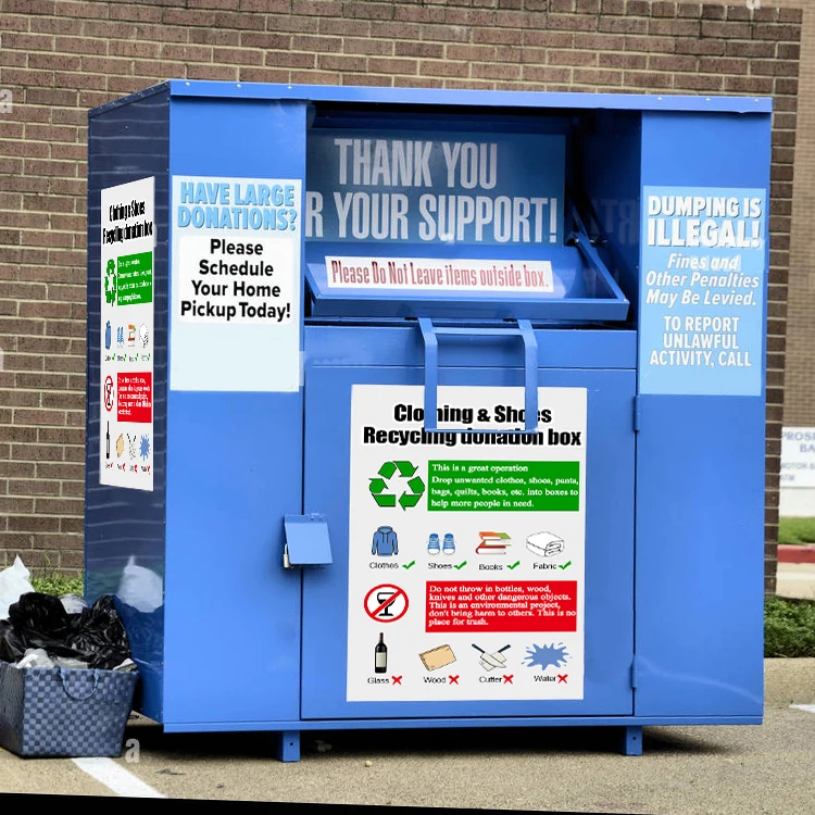 Large Volume Outdoor Garbage Bin Storage Box Steel Clothes Recycling Donation Bin