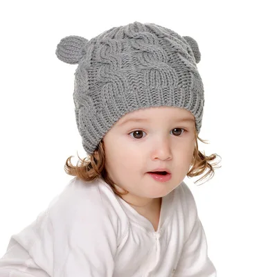 KYO Baby Knitted Hats Autumn And Winter Hats Mitten Set Cute Little Ears Shape Men And Women Baby Hats