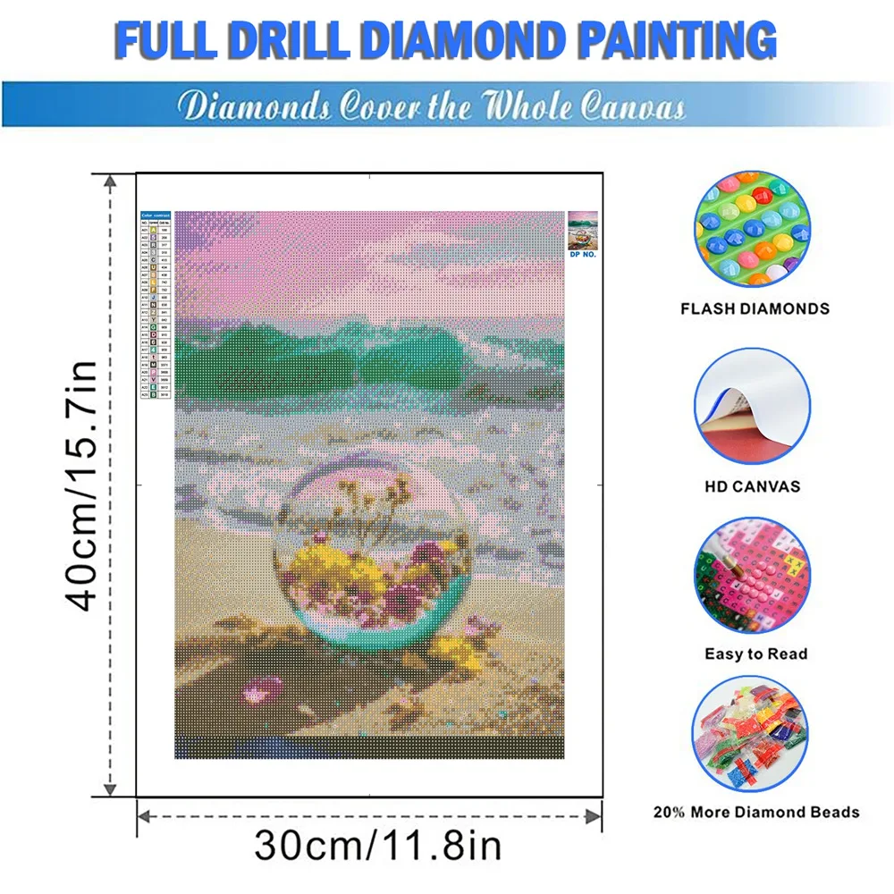 DIY 5D Diamond Painting Kit The World in A Wine Glass Flower Beach- Perfect Gift for Handmade Home Decor