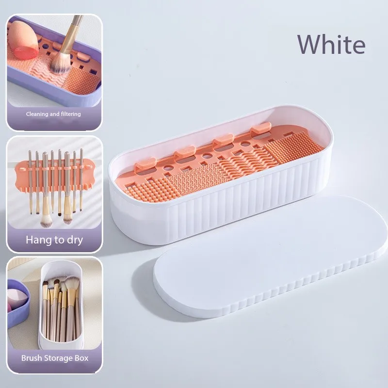 Makeup Brush Cleaner Box, Cosmetic Brushes Cleaning Mat, Drying Holder and Storage box (Silicone)