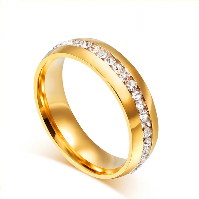 Classic Simple Stainless Steel With Zircon Ladies Bridal Wedding Jewelry Ring