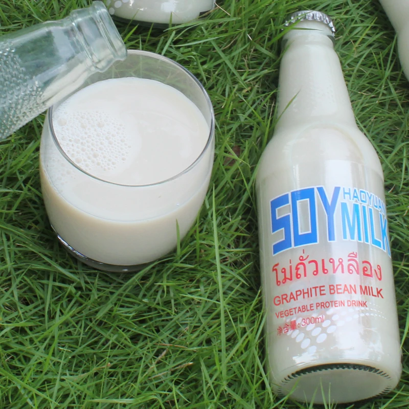 300ml Soft drink glass bottled soy bean milk drinks wholesale supplier