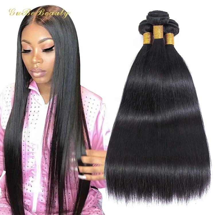 Gubebeauty wholesale human hair extension, brazilian virgin hair vendor raw hair bundles, 1B# straight human hair bundles