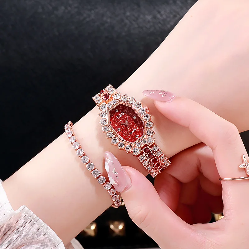Luxury Full Diamond Square Golden Ladies Bracelet Watch Chain Clock Leisure Starry Sky Wrist watch Relogio Feminino