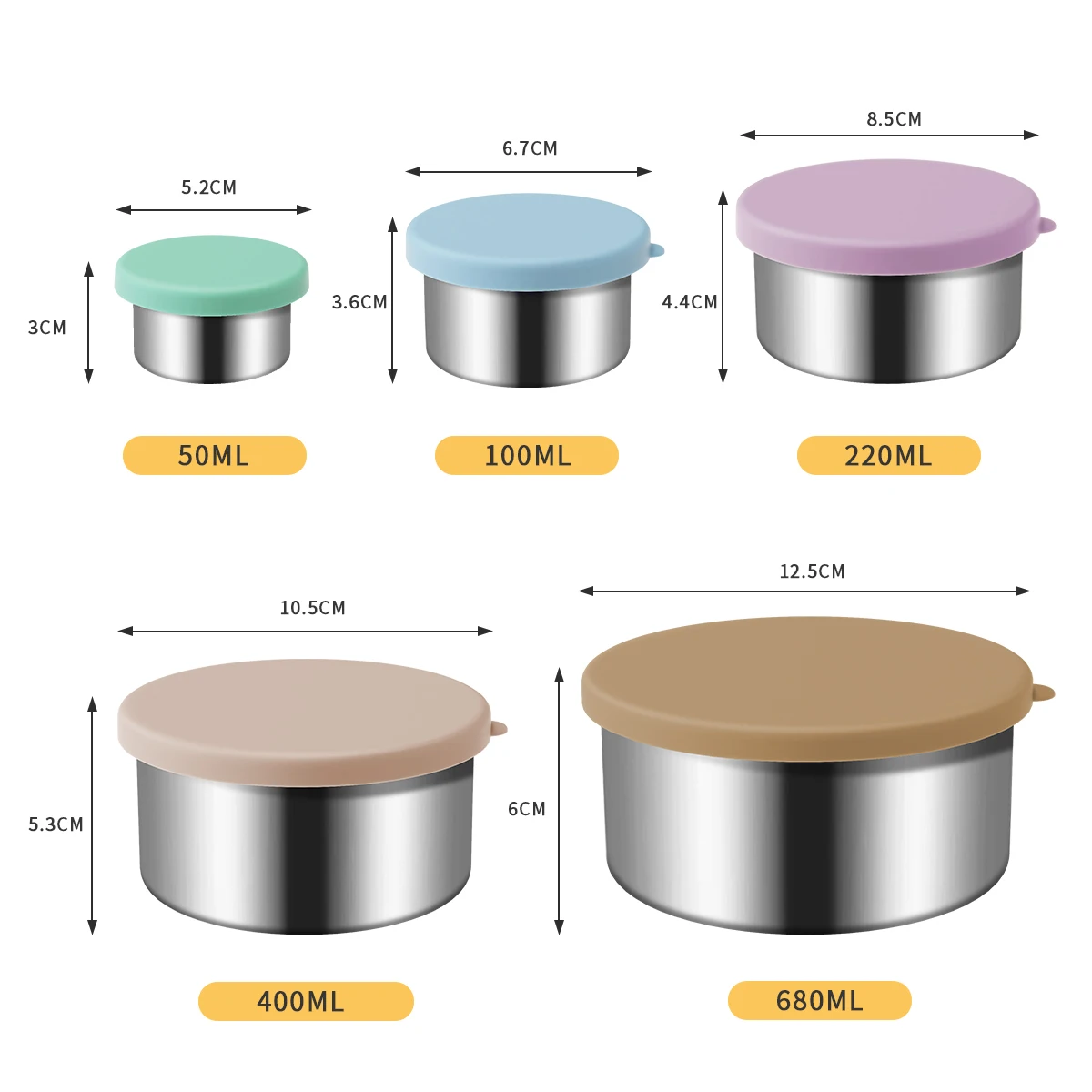 Custom Logo 304 Stainless Steel Kids Storage Container Boxes With Silicone Lid and cutlery for kids