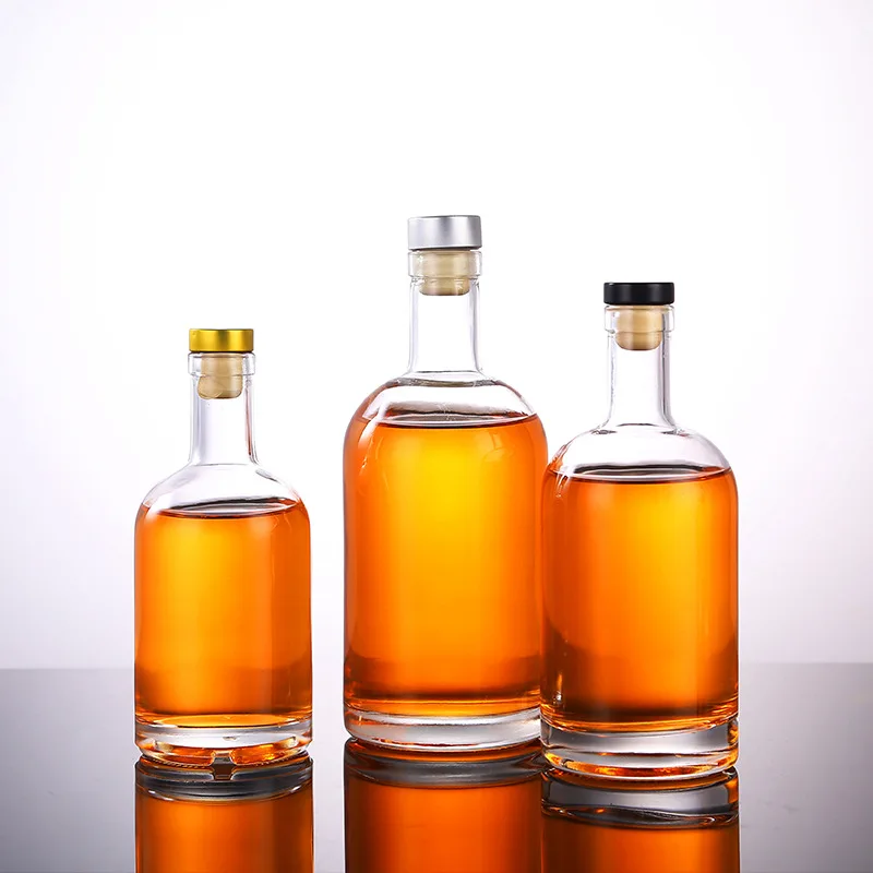 200ml 375ml 500ml 750ml 1000ml Empty Clear Round Vodka Liquor Glass Bottle for Whisky, Rum, Tequila, Vodka, Liquor, Wine