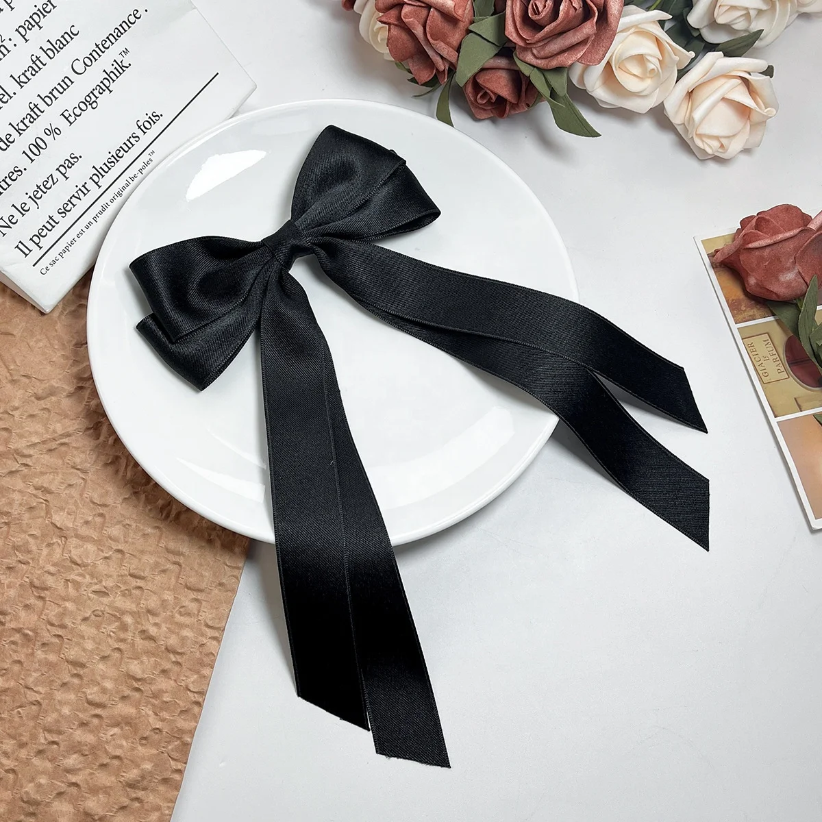 E-Magic Customized logo Printed Handmade  Big Size Matt Satin Ribbon Bow Decorative Hair Ribbon Bow For Garment Accessories